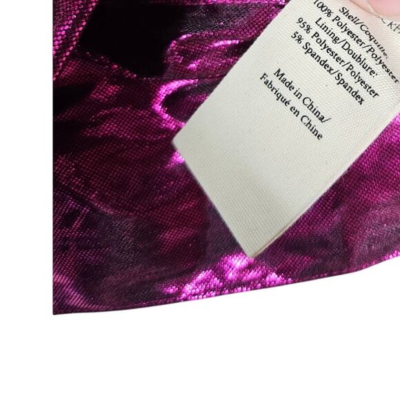 NEW LoveShackFancy S Fuschia Pink Shiny Metallic Missy Crop Top Tie Front Prep - Picture 7 of 7